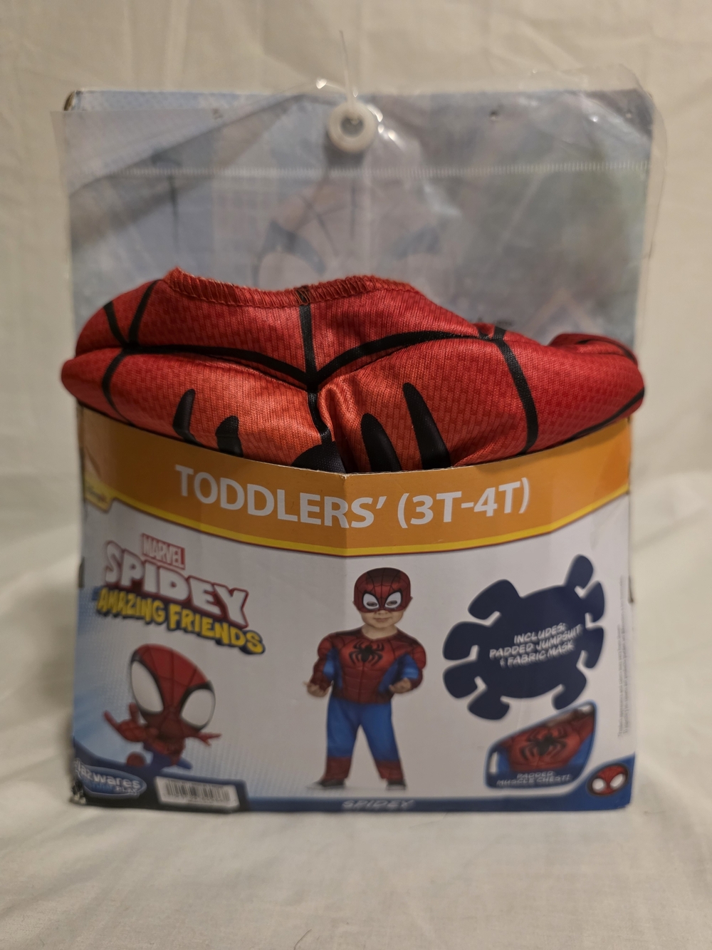 Marvel Spidey Spider-Man Toddler Costume 3T-4T Padded Jumpsuit Fabric Mask NEW - Picture 3 of 9